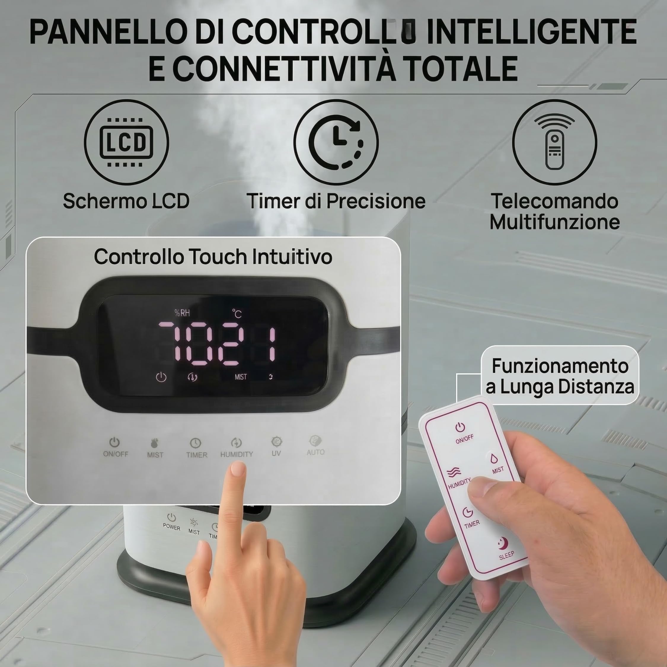 LUMS Umidificatore industriale da 16 l, grande capacità, controllo intelligente dell'umidità, timer e riempimento superiore, atomizzatori a 3 core, portatile, ideale per uffici e grandi spazi