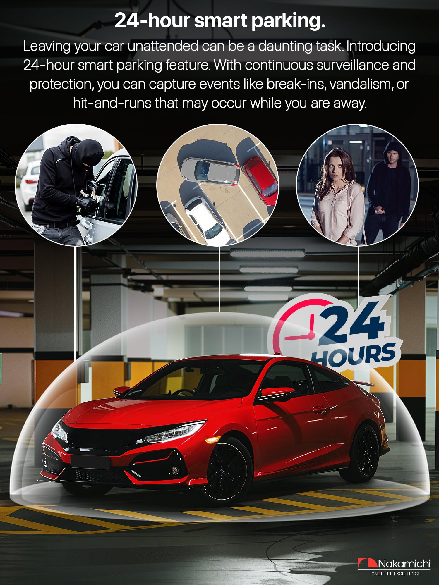 Nakamichi ND410W Dash CAM 1080p Frontal y Trasera, Espejo Retrovisor Digital, Asistencia de Estacionamiento, Visión Nocturna WDR, Grabación en Bucle, WiFi, Control por App, Tarjeta SD 64GB Incluida