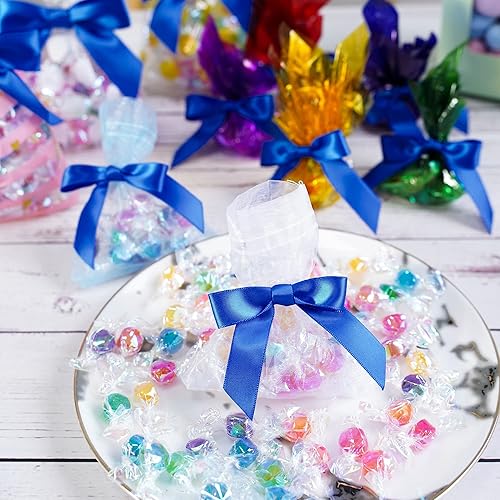 Vista 23 de AIMUDI Lazos giratorios para bolsas de golosinas de 3.5 pulgadas, lazos de satén azul turquesa para manualidades, lazos prefabricados con lazos Azul