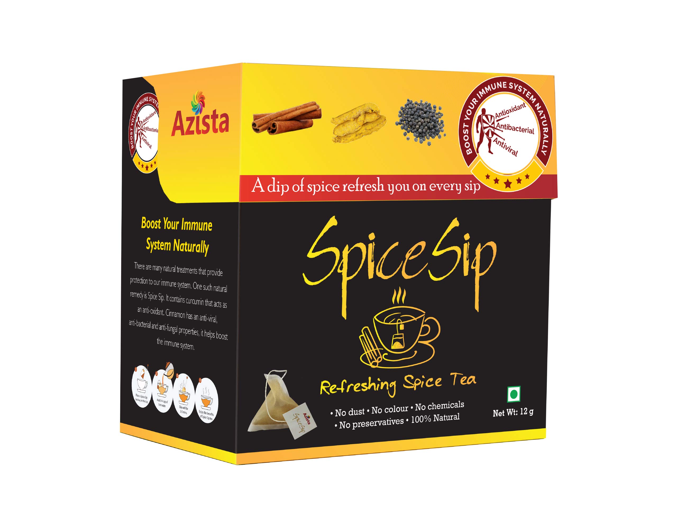 Herbal Tea without Caffeine | Natural Immunity Booster For Men & Women with Cinnamon, Turmeric & Black Pepper Boosts Immunity & Relieves from Cough & Cold (54 Tea Bags)