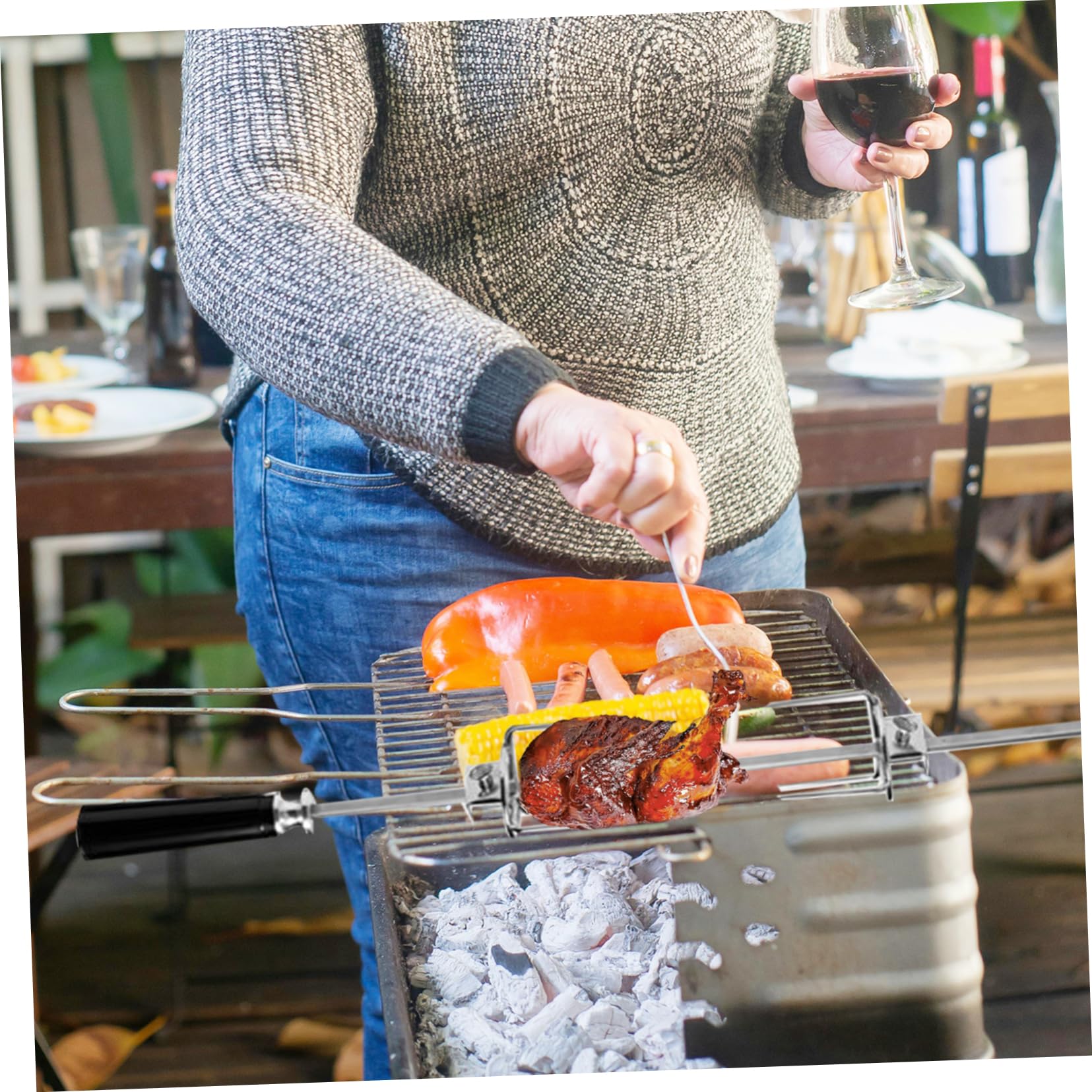 HANABASS 10pezzi Forchette Rotanti Inossidabile Per Accessori Per Bbq e Friggitrice Ad Per Arrosto e Forchette Per Grigliate All