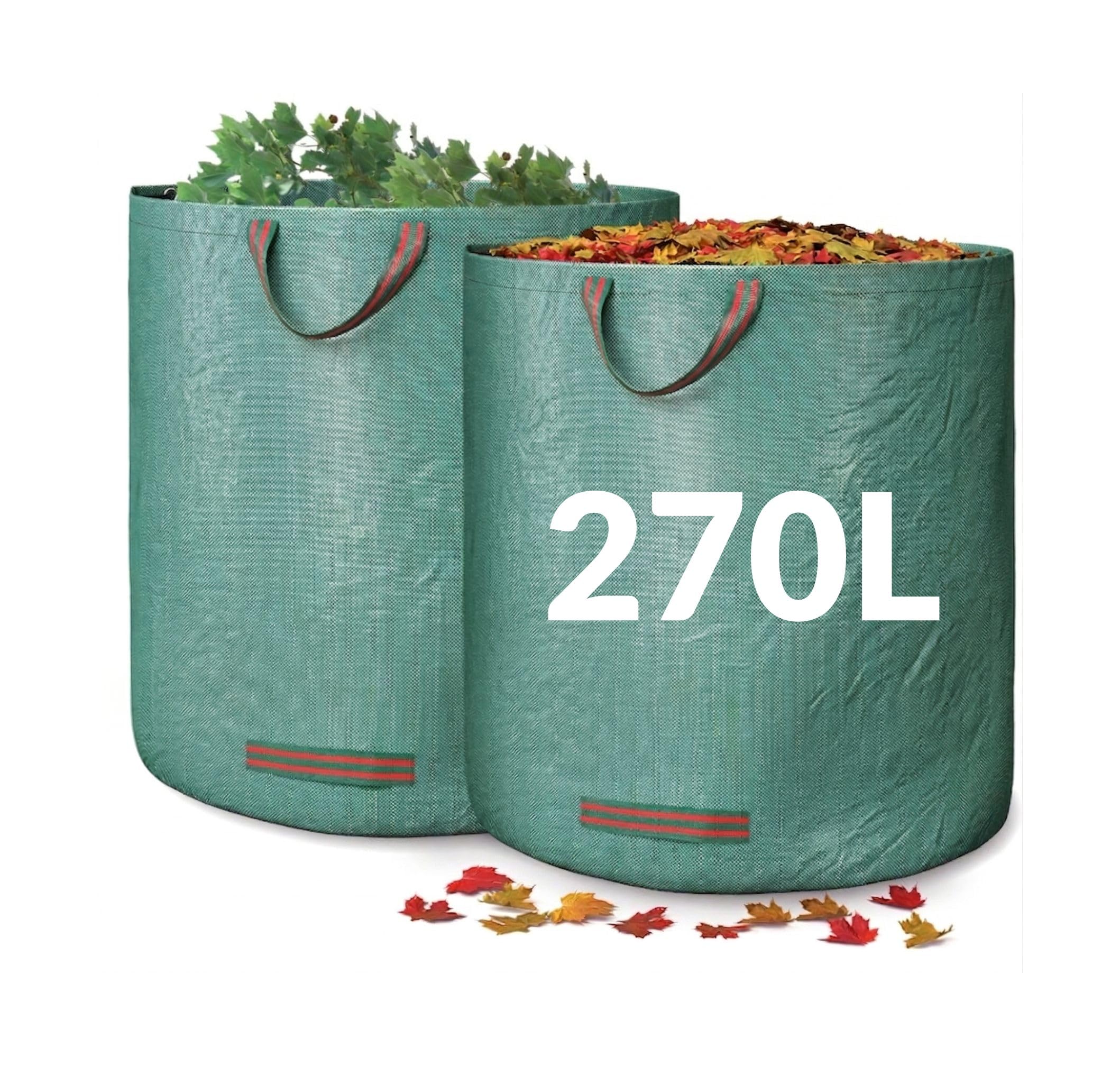 Mgl 270L Heavy Duty Garden Bags X 2 Reusable Sacks With Handles, Ideal For Collecting Waste, Leaves And Grass. Waterproof Heavy Duty Large Bin Bags With Handles, Foldable And Reusable (270L)