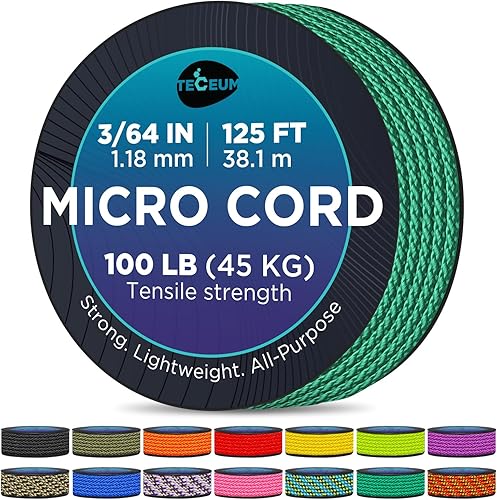 Miniatura 49 de TECEUM Micro Paracord – 1.18 mm X 38 m – Cordón de Utilidad Micro – Cuerda de Paracord Trenzada Fina – Ideal para Manualidades, Proyectos DIY