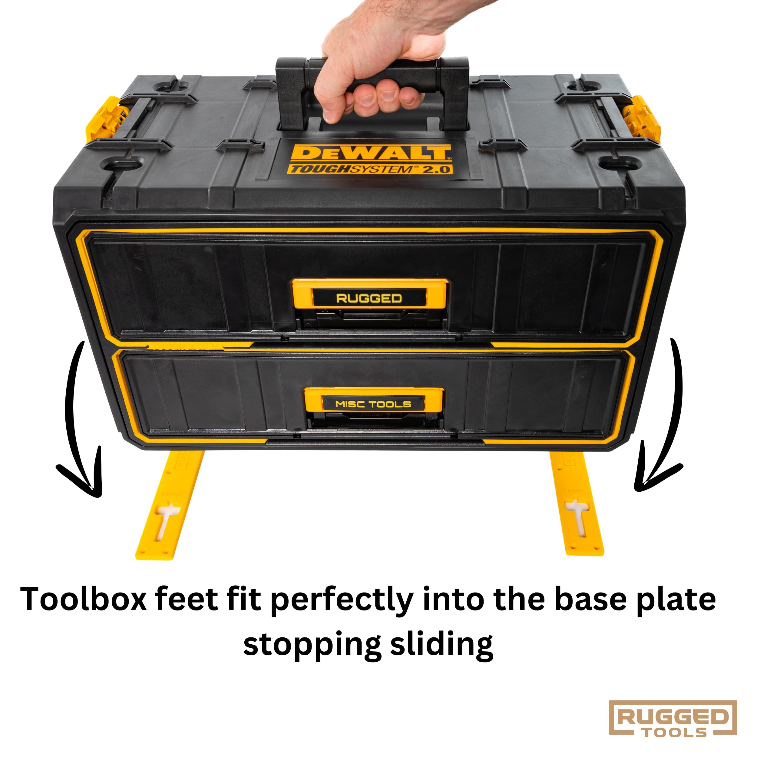 RUGGED TOOLS Anti-Skid Base Plates Compatible with Dewalt ToughSystem 1.0 & 2.0 Tool Boxes - Yellow, Pair - Image 3