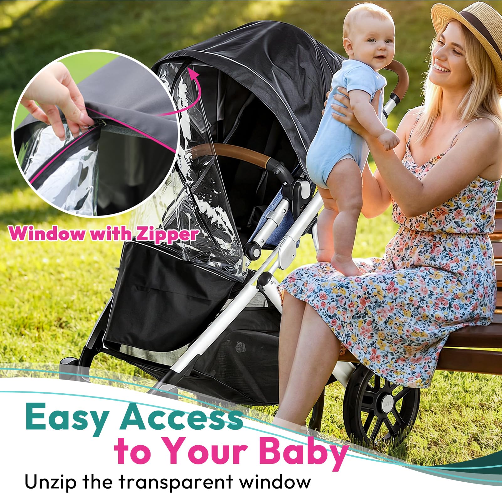 Leistungsstarker Regenschutz, Regenschutz, passend für UPPAbaby Vista/Vista V2/Vista V3/Cruz/Cruz V2 Kinderwagen, schützt vor Wind/Regen/Schnee/Staub, Belüftungsloch, Fenster mit Reißverschluss