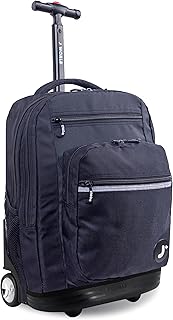 J World Sundance Laptop Rolling Backpack for Girls Boys. Roller Bookbag with Wheels, 20 Inch, Black