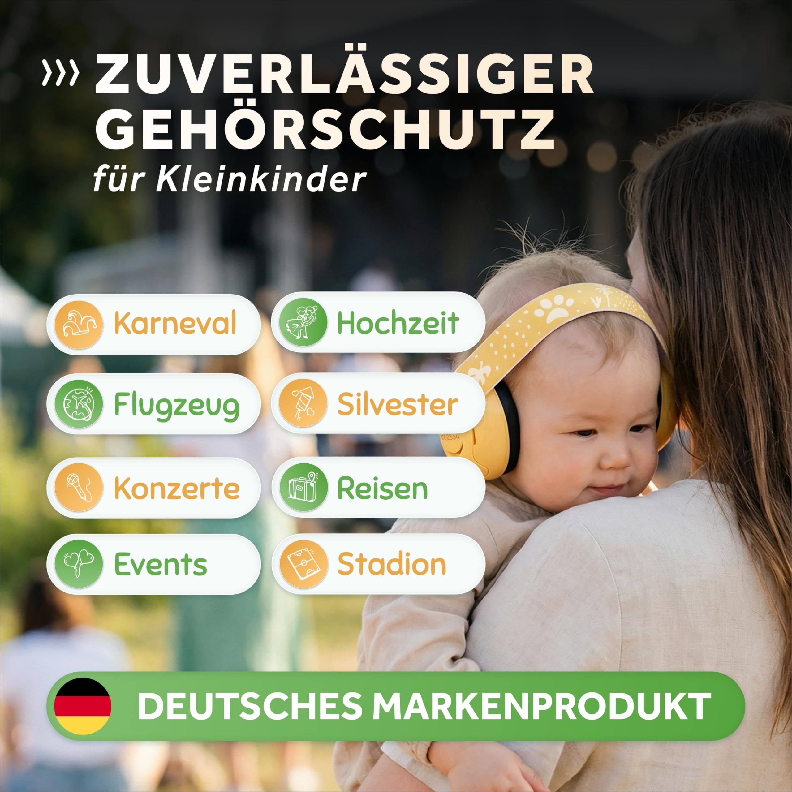 Schallwerk ® Mini+ (Lion Yellow) Gehörschutz Baby & Kinder – Lärmschutz Kopfhörer für Kleinkinder – Hochwertige Ohrenschützer & Hörschutz speziell für Babys