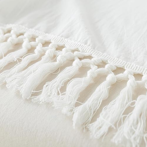 Miniatura 7 de Softta Falda de cama de 3 piezas, tamaño Queen, con borlas y volantes, estilo bohemio, 100% algodón lavado, color blanco sólido