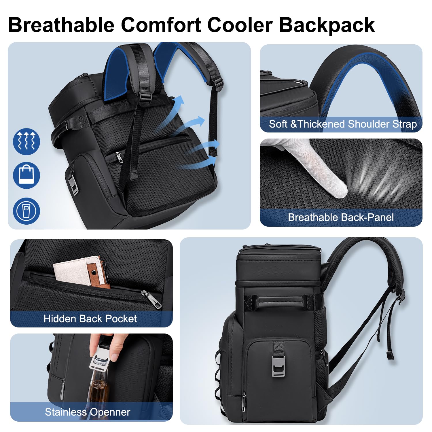 Mochila térmica aislada, bolsa térmica suave impermeable de doble cubierta, mochila enfriadora a prueba de fugas para hombres y mujeres para viajes, campamento, picnic, playa, picnic, al aire 6