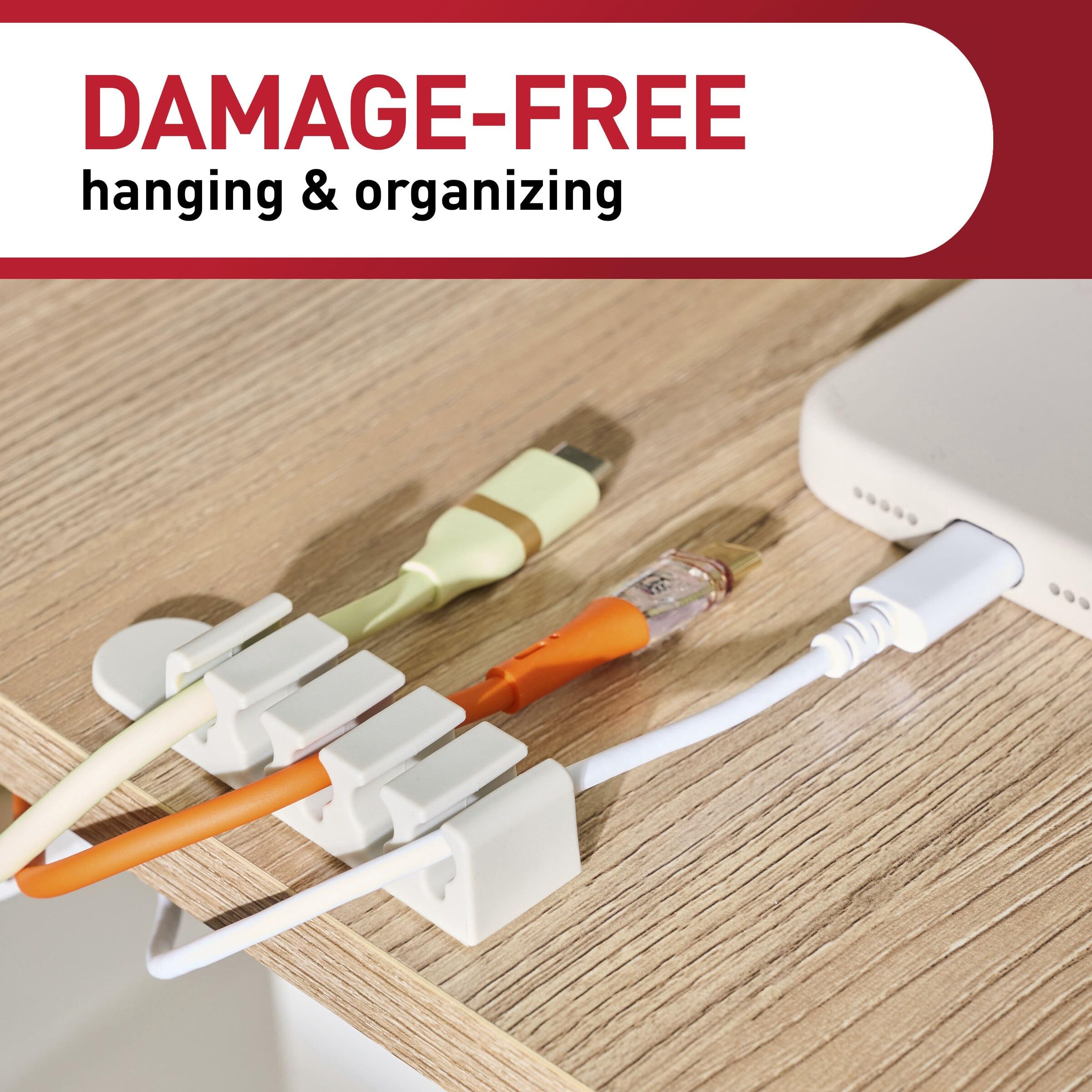 Command 5-Cord Clip Organizer i zestaw do owijania, 2 klipsy, 1 Wrap i 6 średnich pasków, biały, idealny do organizacji elektroniki wolnej od uszkodzeń pod biurkiem lub do montażu ściennego