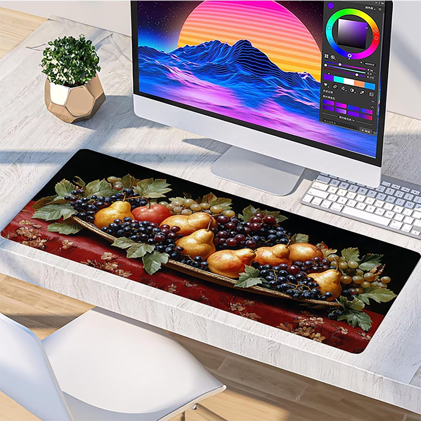 Tappetino Mouse XXL Uva, Frutta Gaming Tappetino Scrivania 1200x600x3mm, Mousepad Grande con Base in Gomma Antiscivolo, Sottomano Scrivania con Bordi Cuciti, Ufficio Accessori Gaming, per PC 0-4040