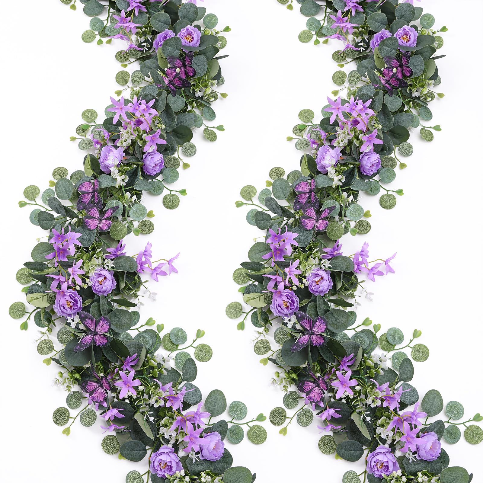 Ghirlanda di fiori artificiali da 200 cm, con farfalla, fiori di rosa finta, piante rampicanti da appendere, ghirlanda verde per cerimonie, casa, giardino, decorazione per feste di nozze