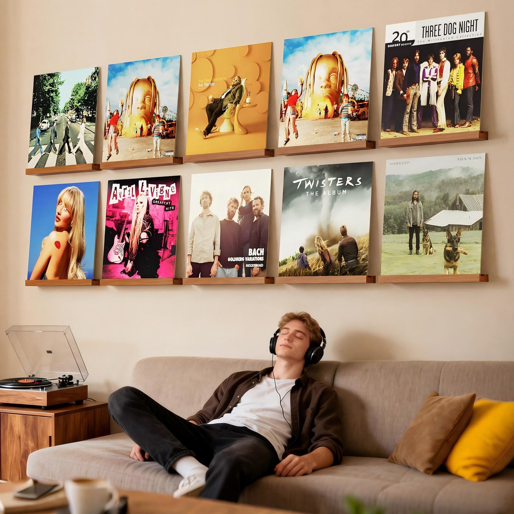 12 Stück Schallplatten Wandhalterung, Holz Vinyl Halter, Schallplatten Regal Halter Wand, Vinyl Wandhalterung, Zur Platzierung Von Schallplatten, CD, Fotoalben Und Sammlungen(Nussbraun)
