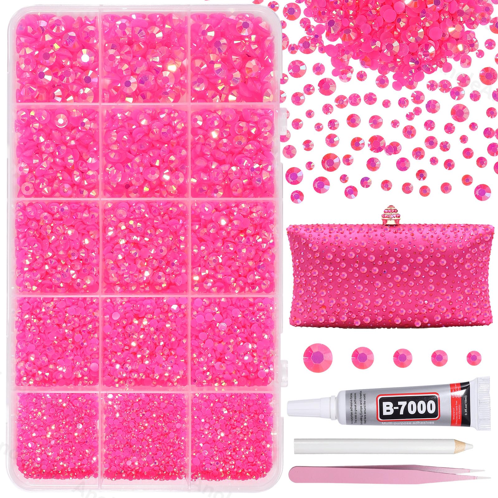 Photo 1 of 12000Pcs Hot Pink Color Rhinestones for Bedazzling Kit, 2/3/4/5/6mm Mix Sizes Jelly Bedazzling Resin Gems, Bedazzling for Crafting, Flatback Resin Rhinestones for DIY Face Makeup Crafts Tumblers