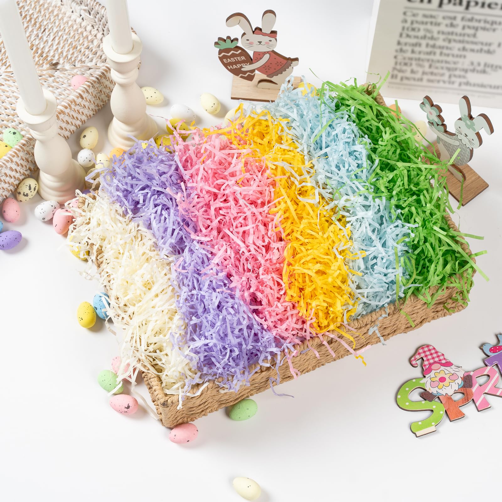 CIPOWM Riempitrice di carta sminuzzata con erba pasquale da 350 ml, 6 colori, per riempire carta di rafia increspata per confezioni regalo pasquali, sacchetti per riempire cesti e forniture per feste