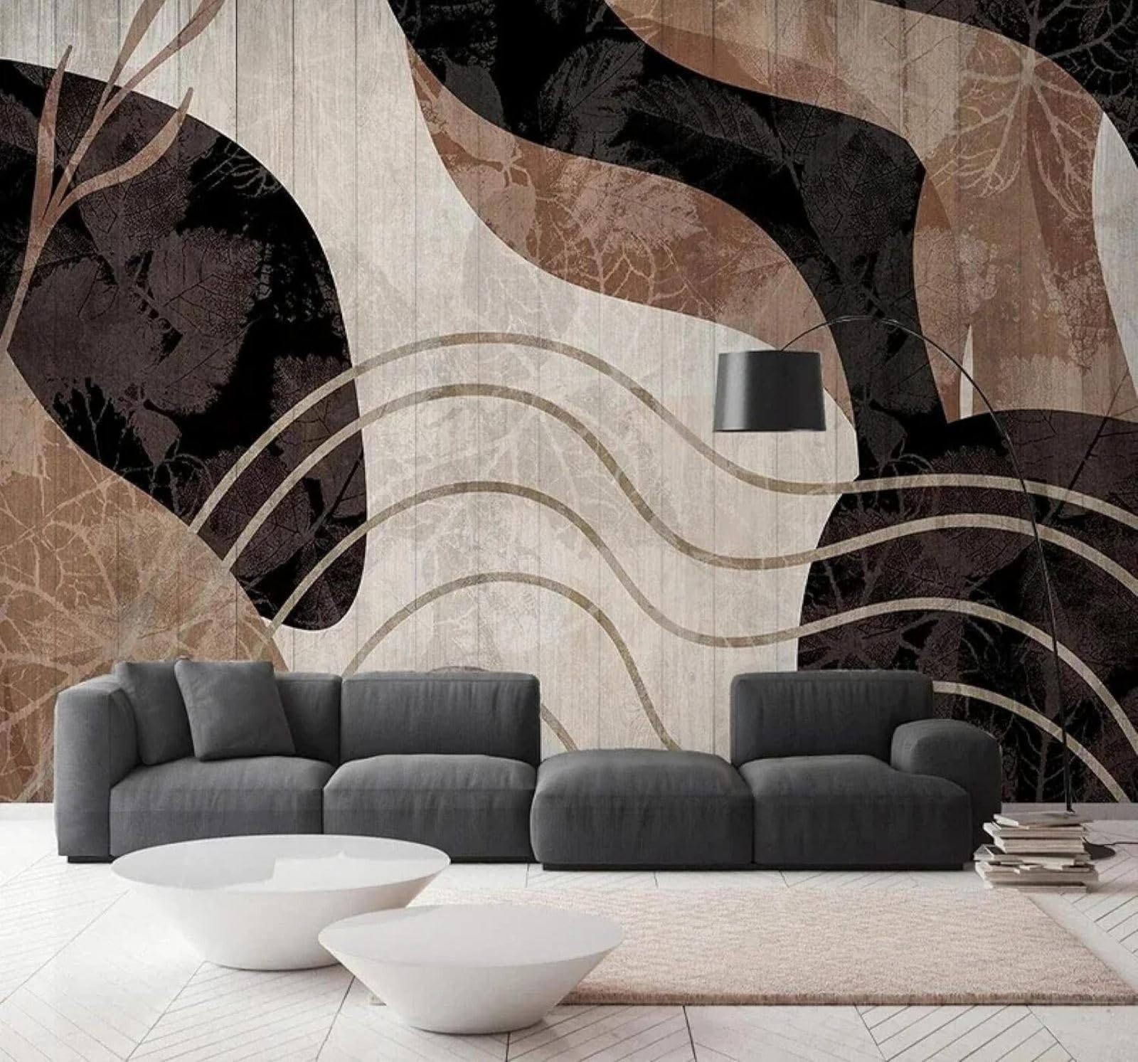 Xlming 300Cm×210Cm(B×H) Abstract Retro Watercolour Lines Leaves 3D Wallpaper Luxury Home Dining Decor Paste Sofa Living Room The Wall For Bedroom Mural-300Cm×210Cm
