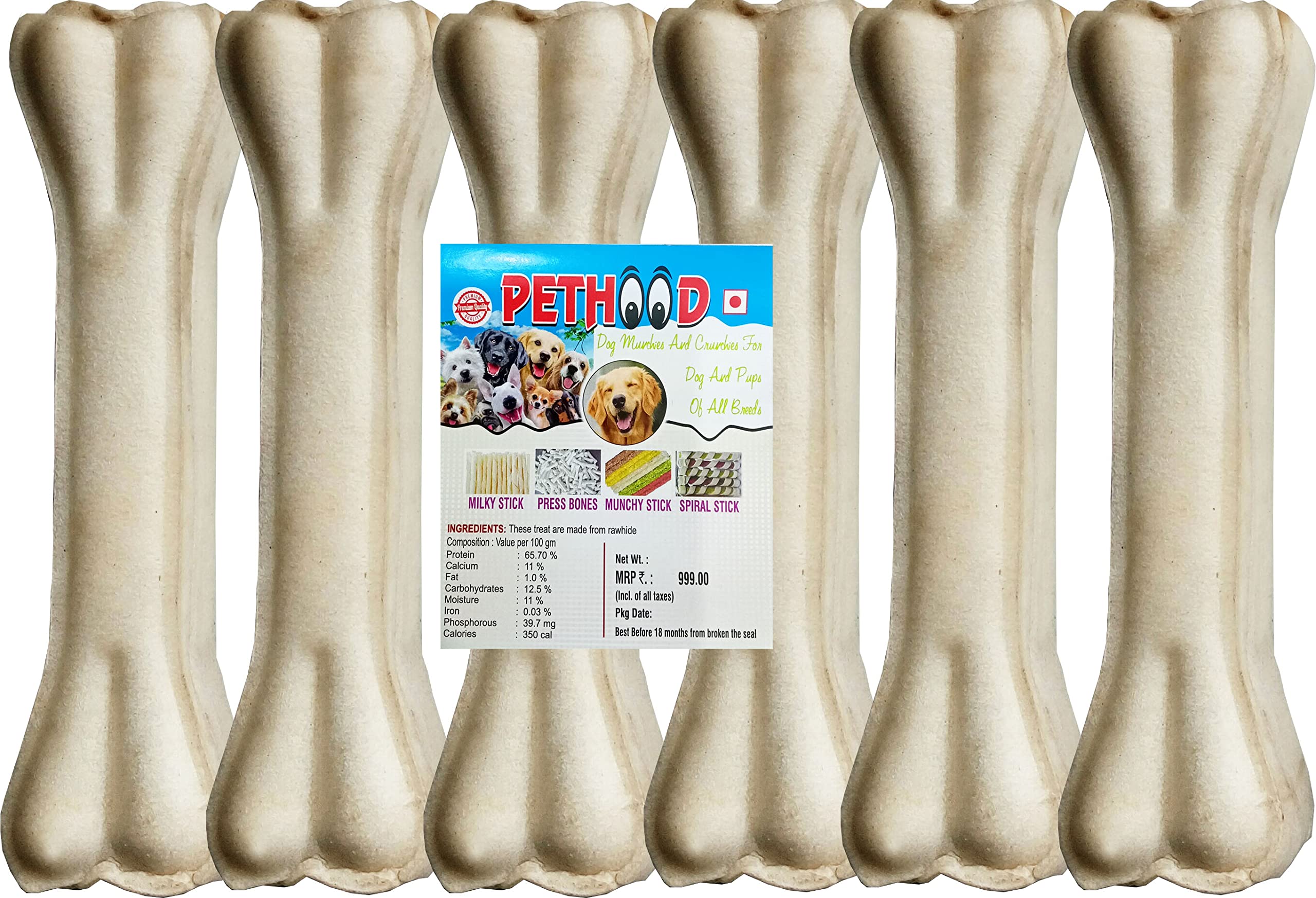 PETHOOD® Dog Chew Bone for Adult Dogs 8 inch - 6 Pcs Pack, Large Bone for Dog, Dog Treats (B094JMMWJ7) Amazon Price History, Amazon Price Tracker