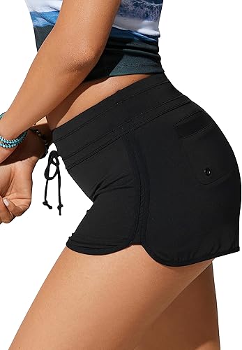 Miniatura 5 de CRZ YOGA Classic Fit Dolphin Board Shorts para mujer de 3 pulgadas Traje de baño de playa de cintura alta con forro