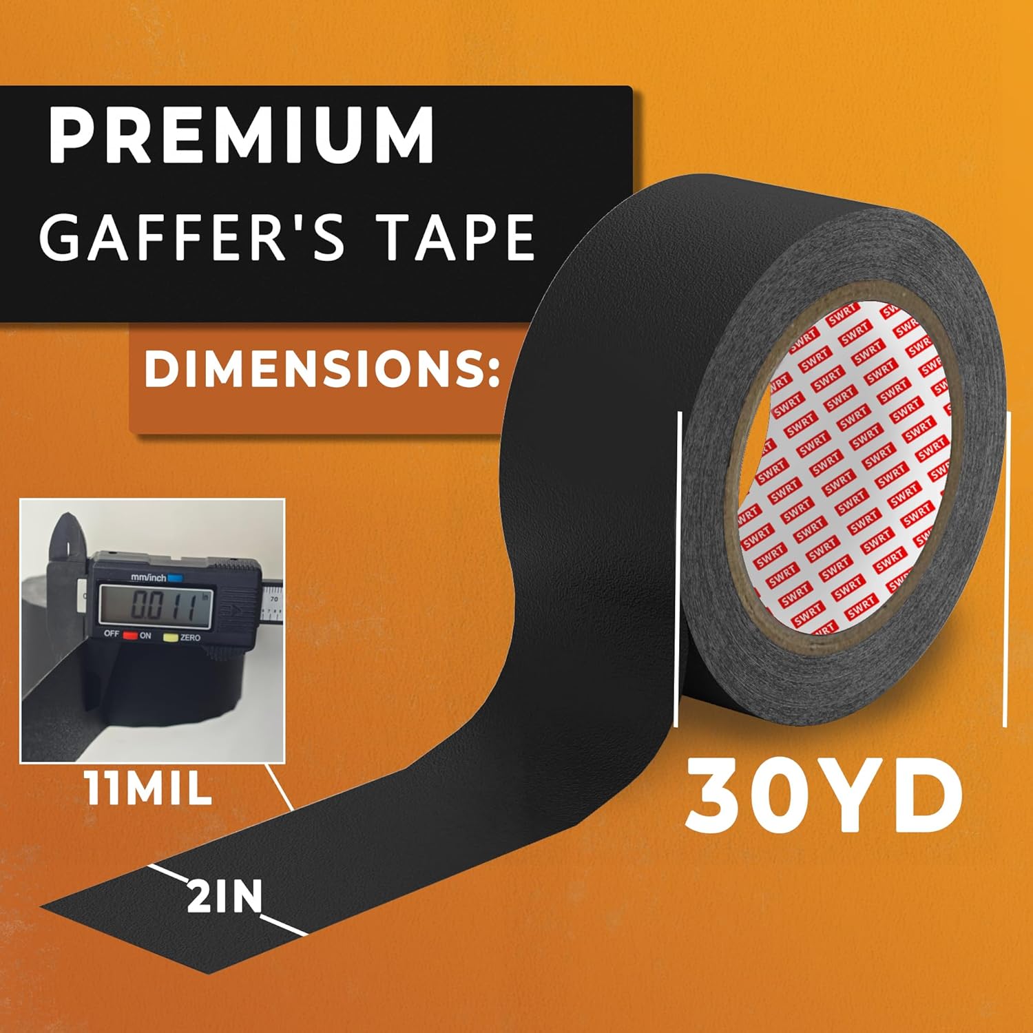 SWRT 12 Pack Gaffers Tape, 11 Mil Industrial Grade Gaffer Tape, 2’’ x 30 Yards, Strong Adhesion, Easily Remove No Residue, Professional Matte Finish No Reflection, Black, 360 Yards in Total
