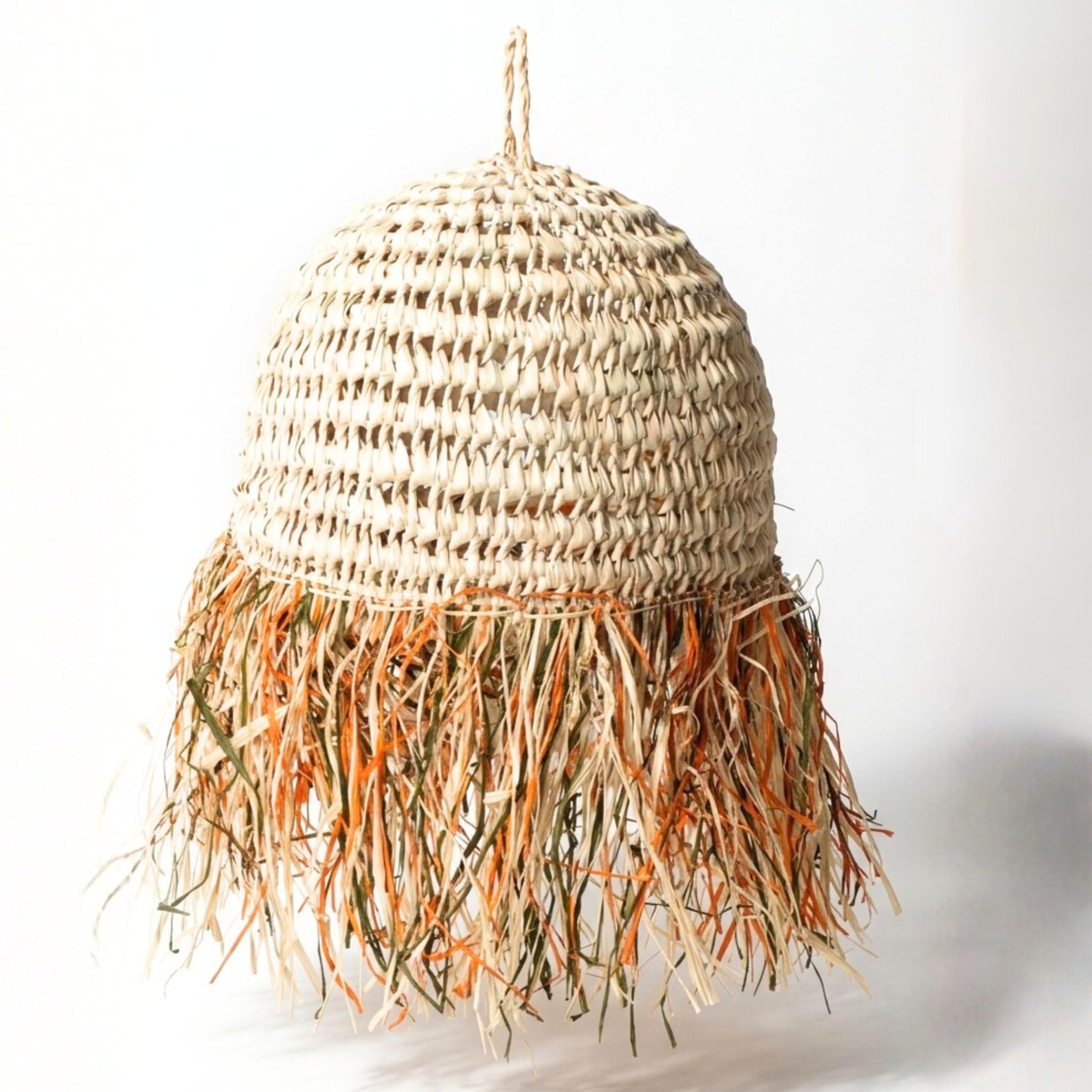 Suspension en Osier Tressé Main - Cloche à Franges Raphia - 40 cm
