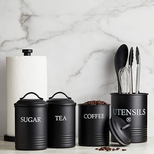 Miniatura 7 de Juego de 3 recipientes de cocina con tapa para almacenamiento de alimentos, color negro