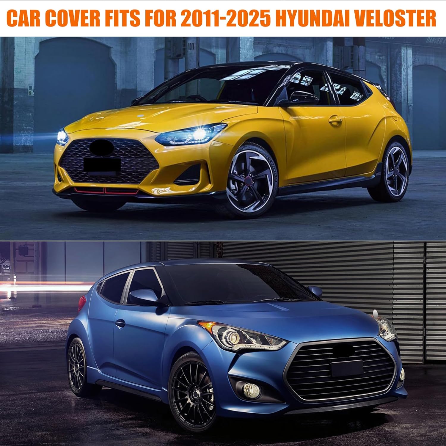 Waterproof Car Cover Replacement for 2011-2025 Hyundai Veloster, 6 Layers All Weather Car Cover with Zipper Door & Windproof Bands for Snow Rain Dust Hail Protection