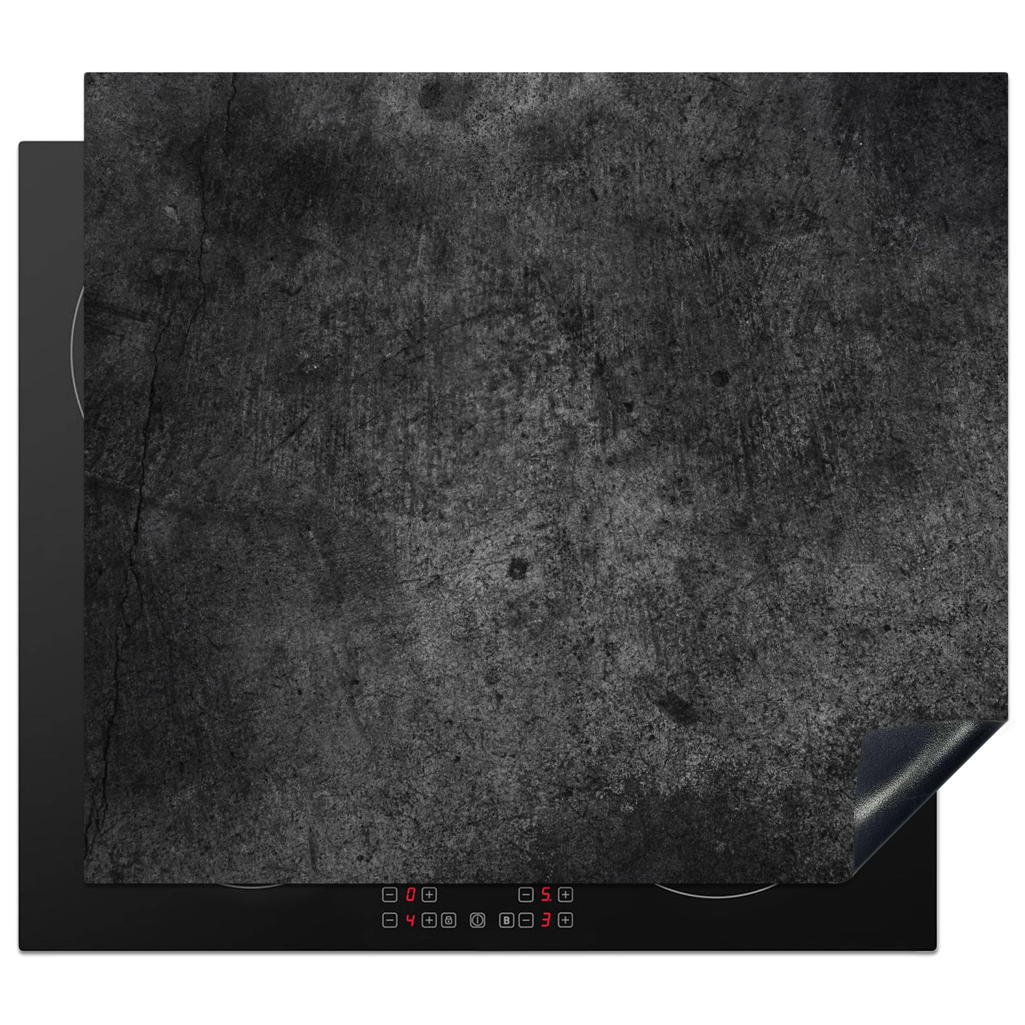 KitchenYeah© Induction Hob Protector Mat 20.5"x23.2" / 59x52 cm Stove Cap Top Cover Kitchen Cooker Covers for Electric Hobs Vinyl Concrete - Texture - Retro - Black - Grey - Rustic