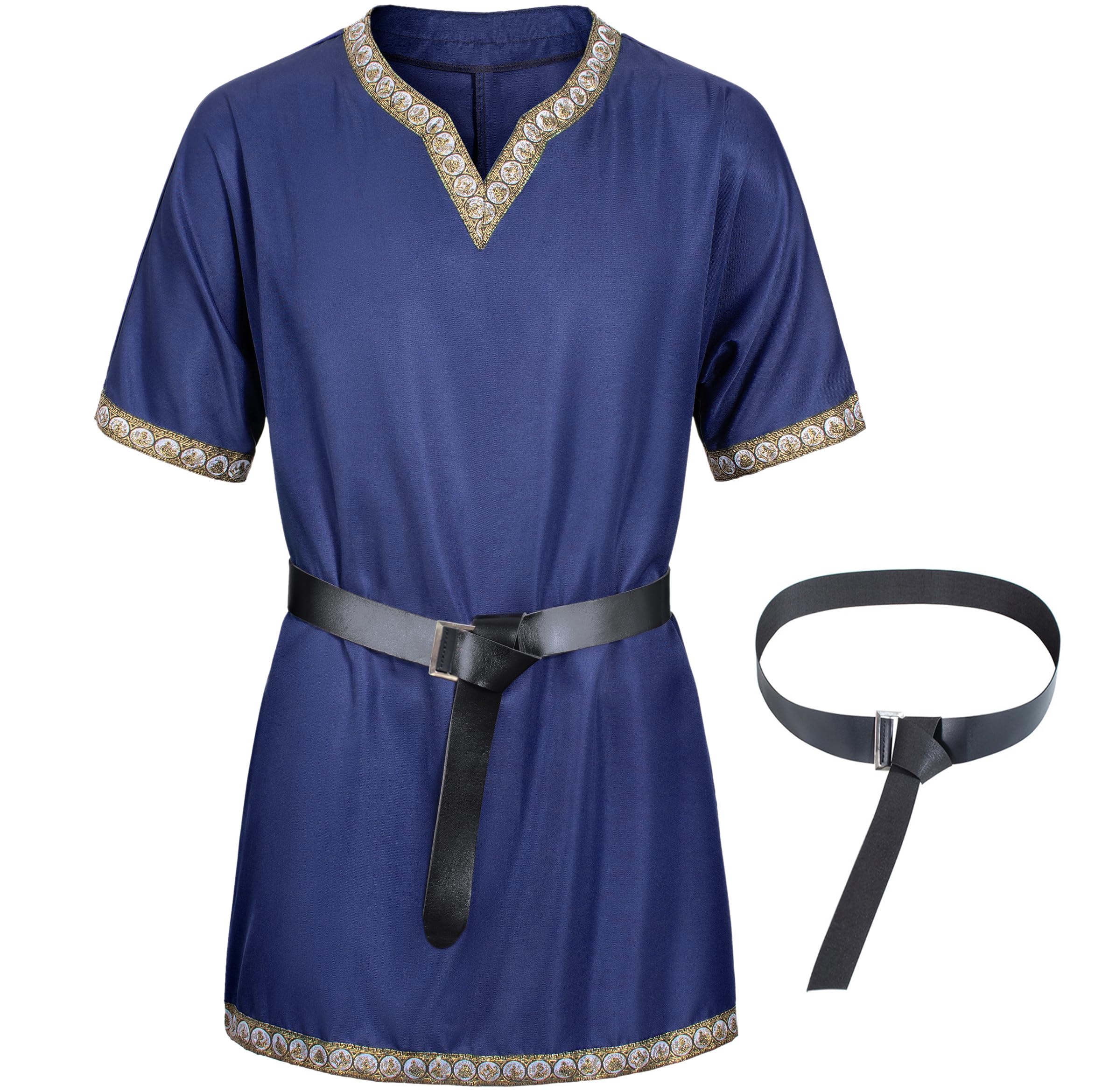 TOGROPMens Medieval Costume Viking Pirate Tunic Knight Warrior Renaissance Shirts with Belt