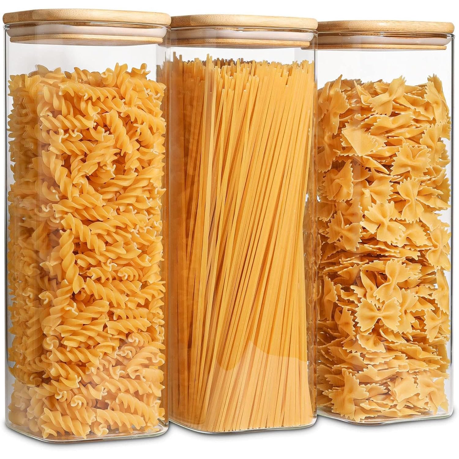 Amazon｜ComSaf パスタケース 2100ml スクエア パスタ保存容器 ガラス
