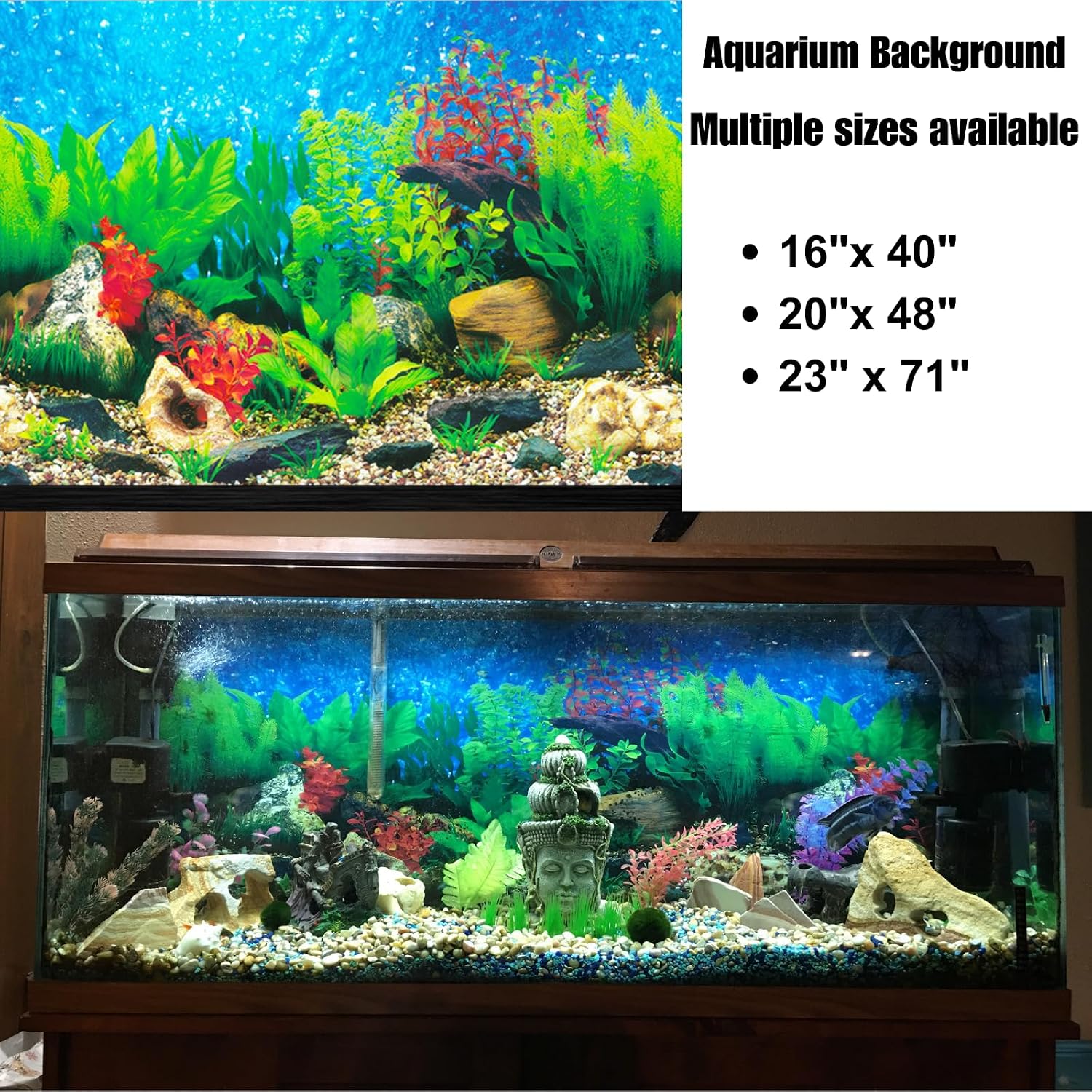 ELEBOX New 15.7" x 40" Fish Tank Background 2 Sided River Bed & Lake Background Aquarium
