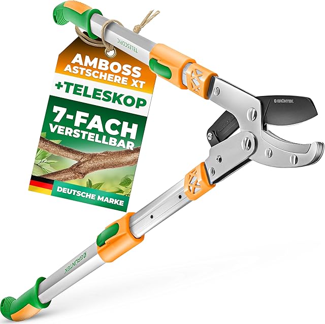 GRÜNTEK GRÜNTEK Teleskop AMBOSS-Astschere XT 685-1015 mm, gehärtete Klinge 78 mm, 7-Fach verstellbare Griffe. SMART-CUT Baumschere mit 90 Tage - Zufriedenheits-Garantie !! — Astscheren