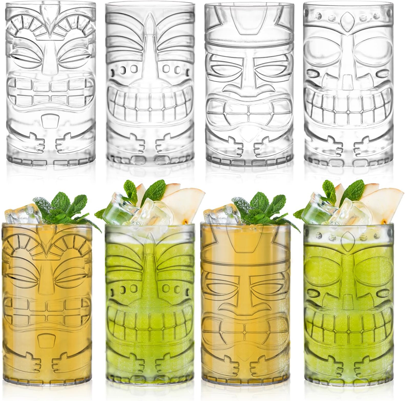 Claplante Tiki Glasses Set of 12, 14 oz Modern Bar Tiki