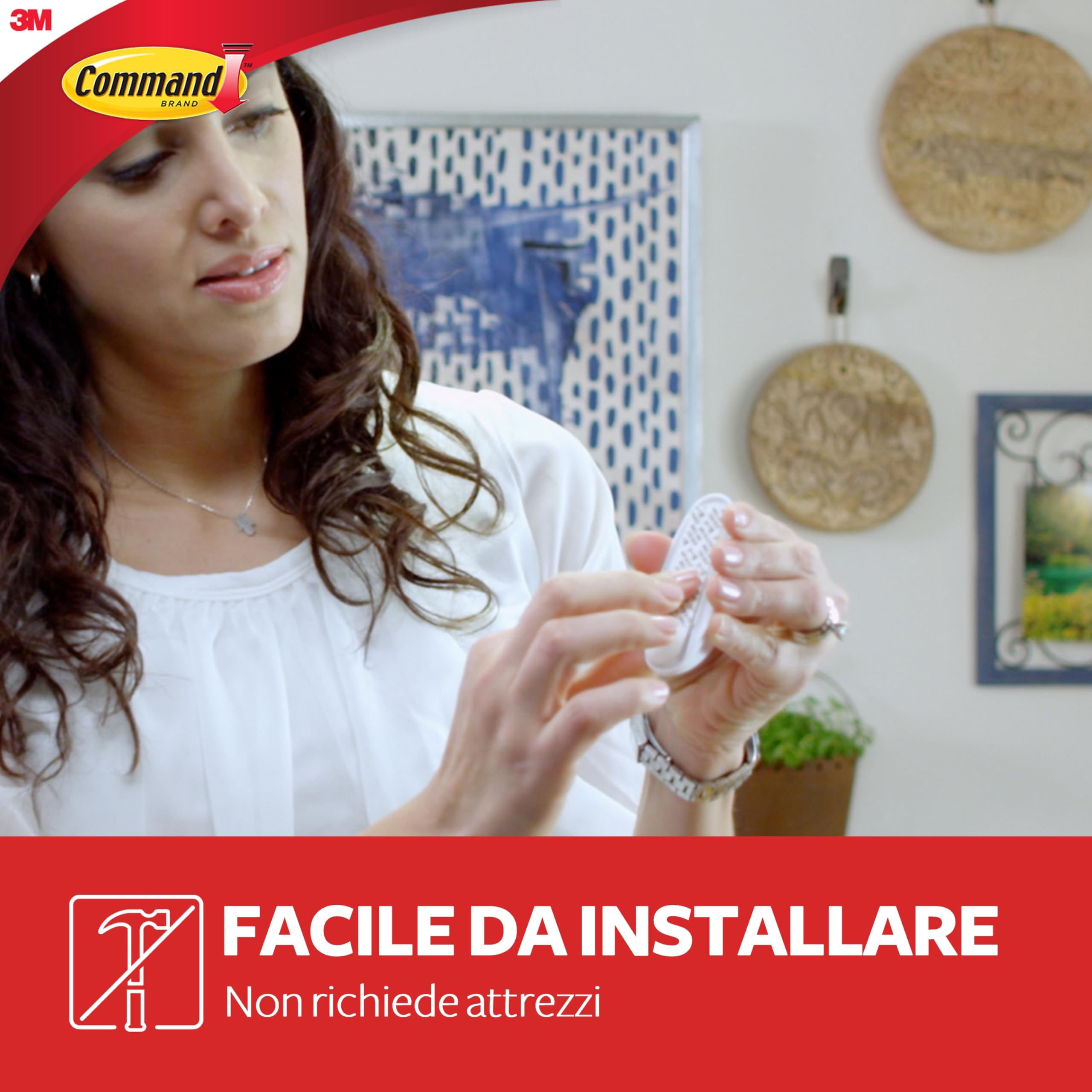 Command Gancio adesivo in plastica multiuso GP003-7NA Bianco Grande 7 ganci 12 strisce