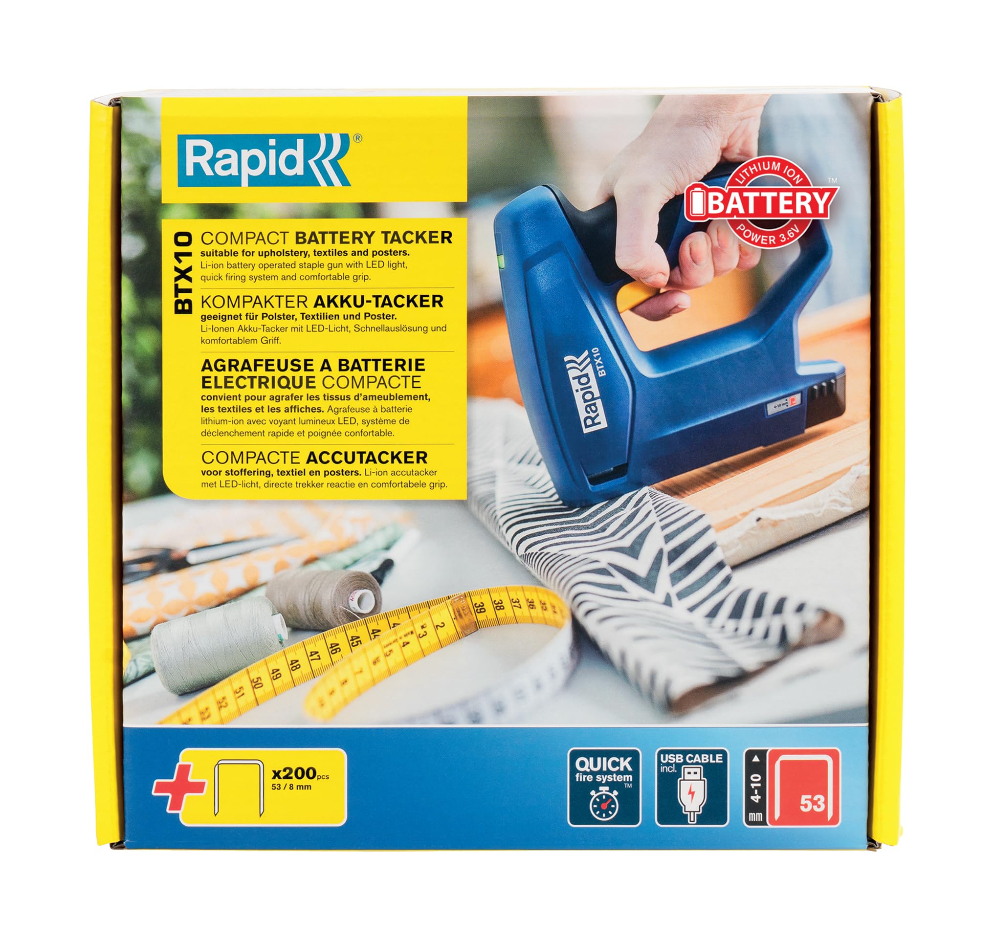 Rapid BTX10 - Agrafeuse Électrique Sans Fil pour Agrafes N°53 (4-10 mm), Batterie Longue Durée 900 Agrafages (5001497)