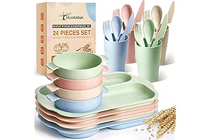 BPA Free Kids Plates: 24-Piece Wheat Straw Dinnerware Set for Toddlers