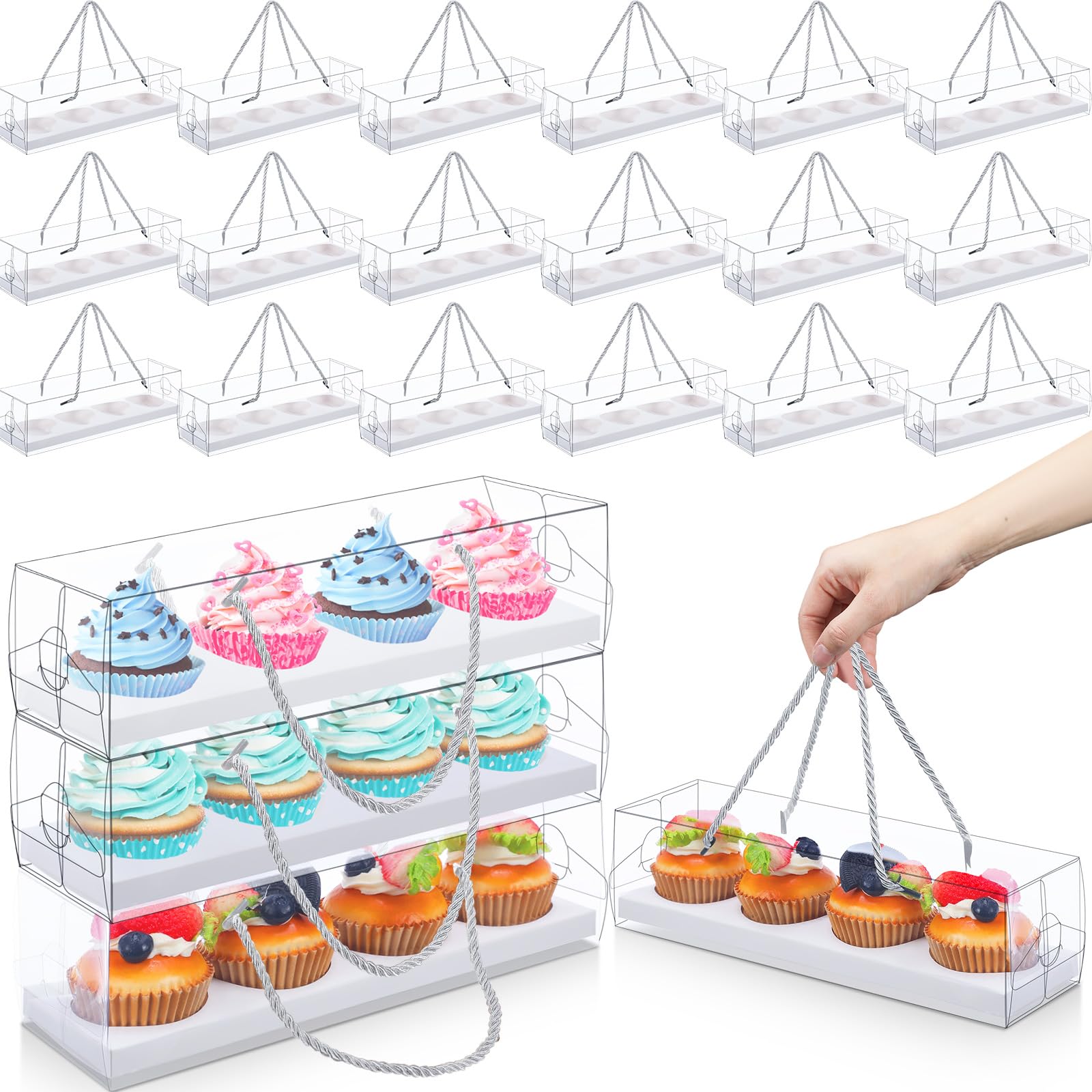 Thenshop 24 Pcs Clear Cupcake Boxes with Handle