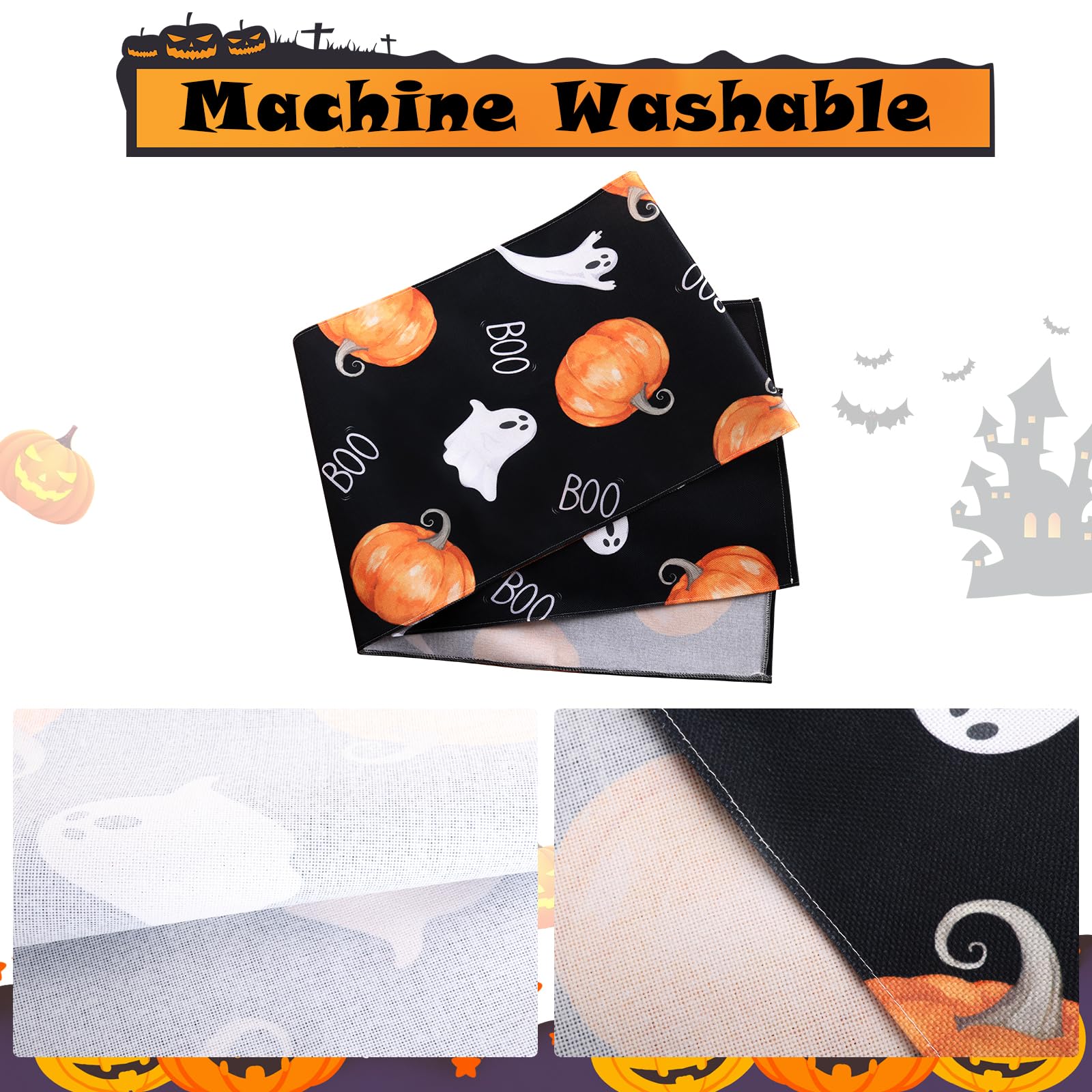 Fowecelt Halloween Tischläufer Kürbisse Geist: 33 X 183cm Gespenstisch Boo Schwarz Tabelle Läufer für Herbst Urlaub Küche Essen Halloween Party Dekoration