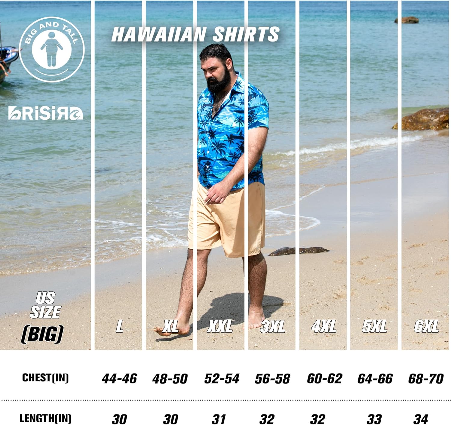 BRISIRA Big and Tall Hawaiian Shirts for Men Button Down Short Sleeves Beach Tropical Shirt - Image 6