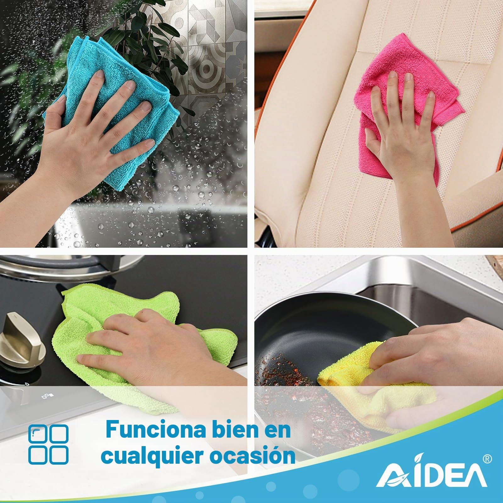 AIDEA Paños de microfibra 100 unidades, paños de microfibra, paños de limpieza de cocina, paños de cocina para casa, coche, moto, ventana, 30 x 30 cm