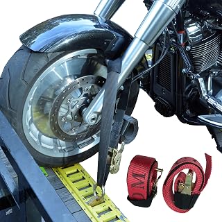 Motorcycle Tie Down Straps (2 Pack) - 10k lb Web Break Strength 2'' x 10' Super Heavy Duty Endless Tie Downs with Cordura & Ratchet Strap (red)