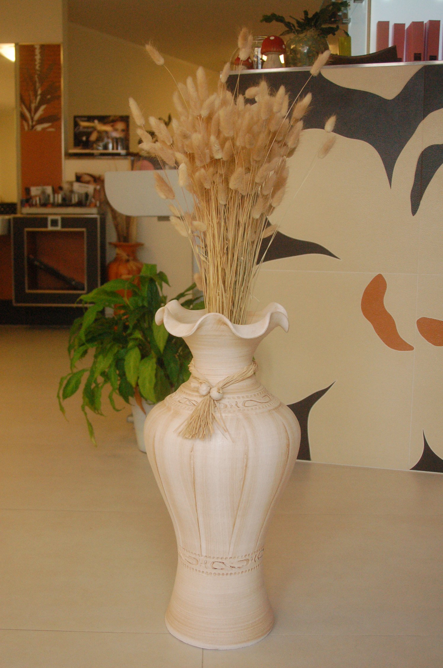 Vloerende Vaas Grote Keramische Vazen met Strepen En Stippen Voor Decoreren Takken En Gedroogde Bloemen, Woonkamervaas(Size:50CM Vloerende Vaas Grote Keramische Vazen met Strepen En Stippen Voor Decoreren Takken En Gedroogde Bloemen, Woonkamervaas(Size:50CM