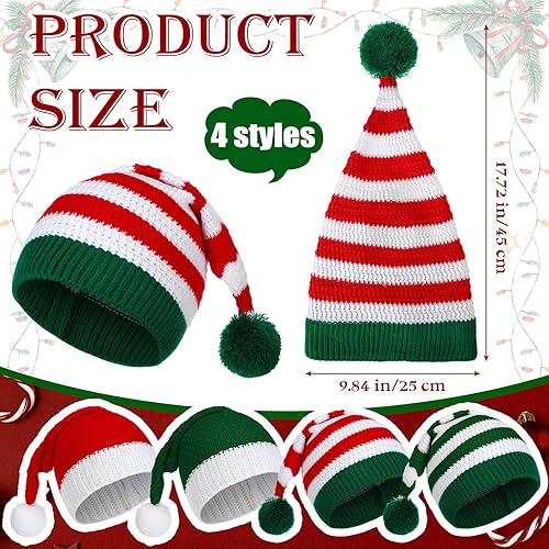 Miniatura 6 de Funtery 6 piezas de sombreros de elfo de punto, sombrero de Papá Noel, sombreros de Navidad para adultos, gorro de ganchillo a granel, accesorios de