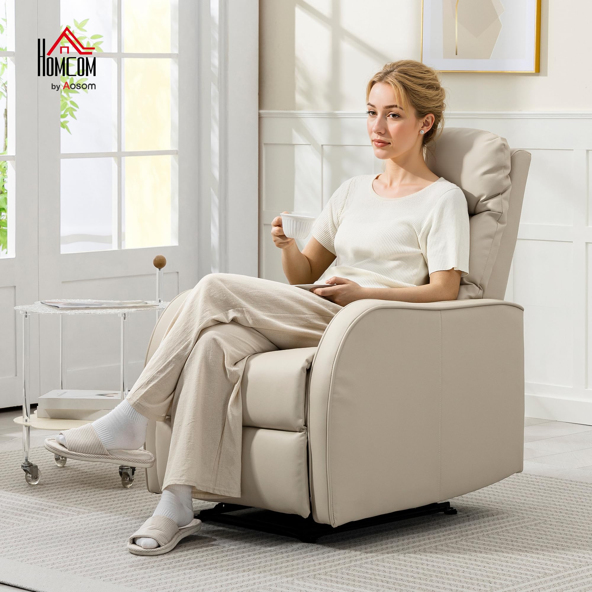 HOMCOM Sillón Relax Reclinable Manual hasta 160° 65x89x100 cm Crema