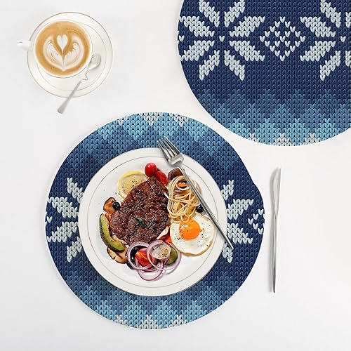 Miniatura 4 de 3 Pcs Trivet Hot Plate Knitted Blue Jacquard with White Flowers for Hot Dishes 15in Cotton Thread Weave Hot Pads for Bowl Home Decor