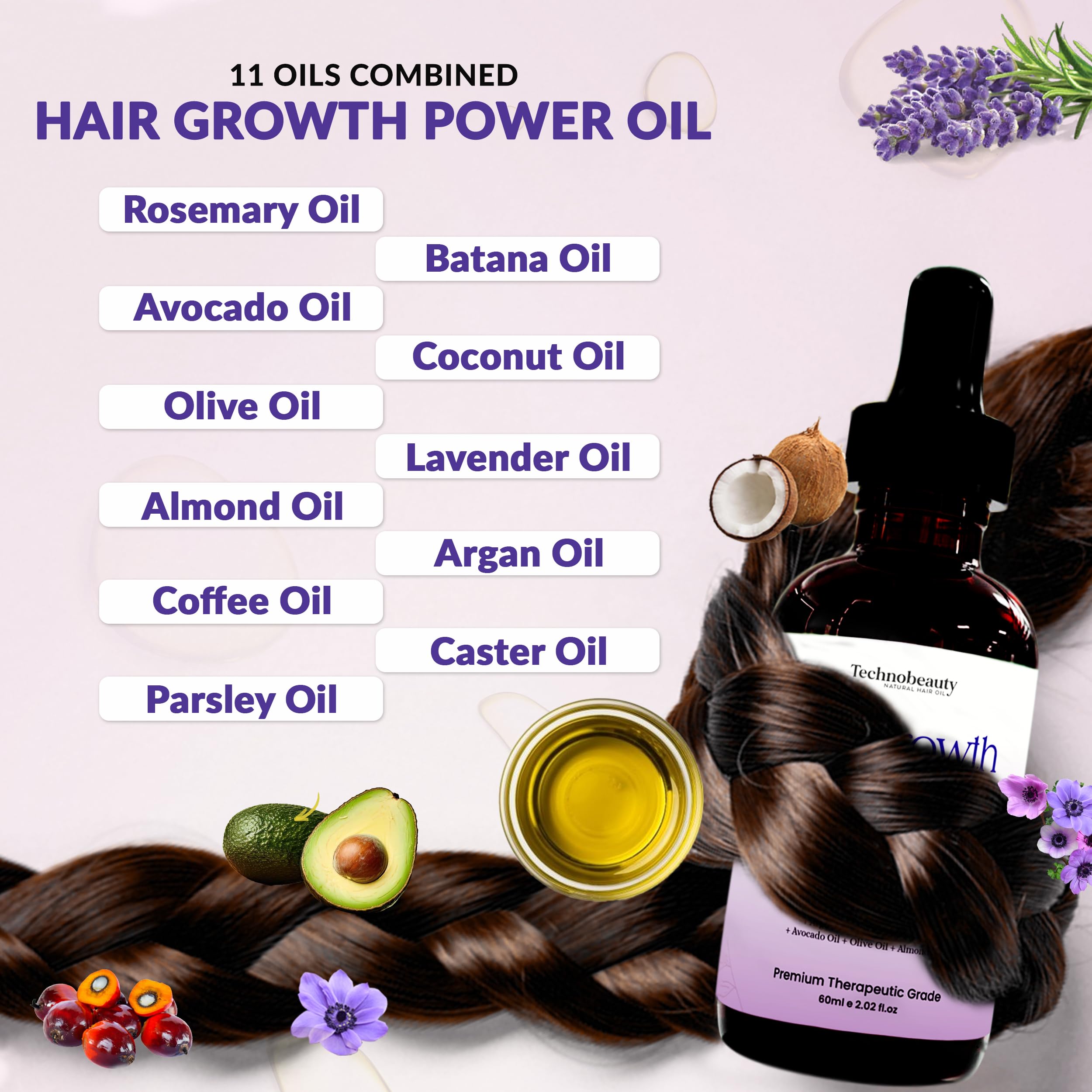 Aceite de romero con aceite de ricino negro, batana, lavanda, café, coco, argán, aguacate, oliva, almendra y aceite de semillas de perejil, 11 aceites infundidos para el crecimiento y cuidado del 4