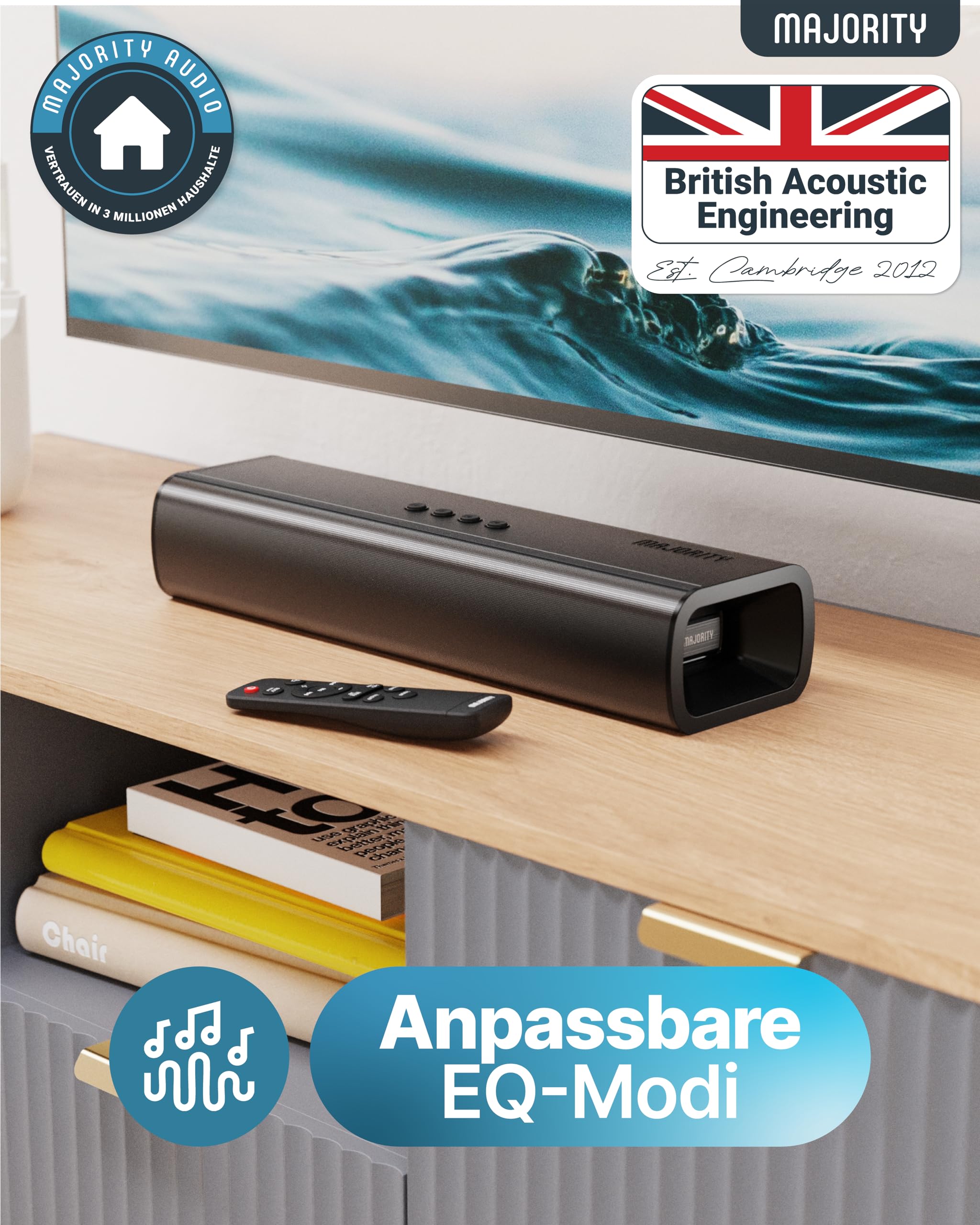 MAJORITY Naga 40 Soundbar für TV Geräte | Bluetooth Soundbar PC | 80W 2.0 Lautsprecher für Fernseher HDMI ARC | 40cm Wandmontierbar Mini Sound Bar Klein | Speaker Soundsystem Inklusive Fernbedienung
