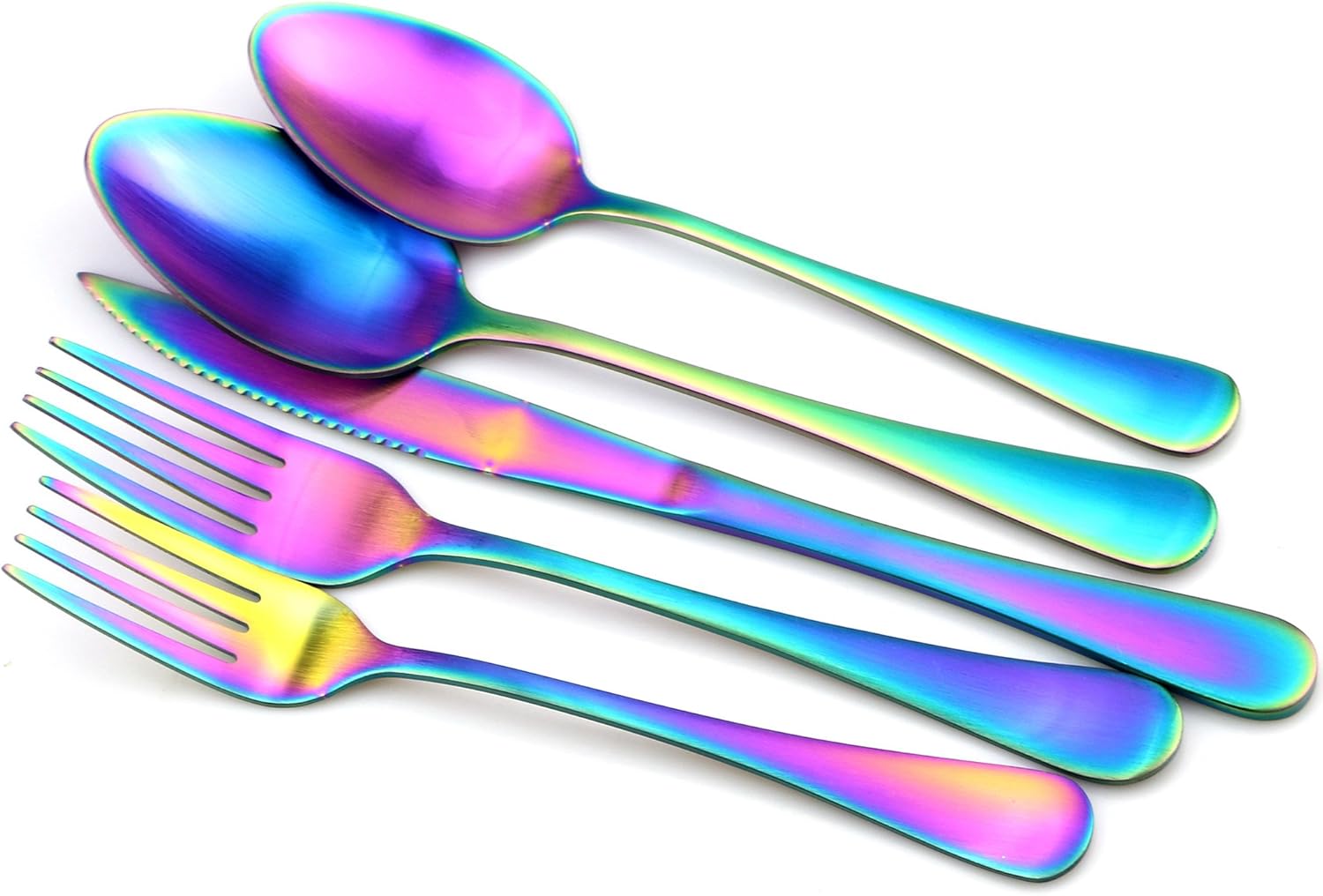 20-Piece Matte Colorful Rainbow Stainless Steel Flatware Set, Serrated Steak Knife Set Service for 4