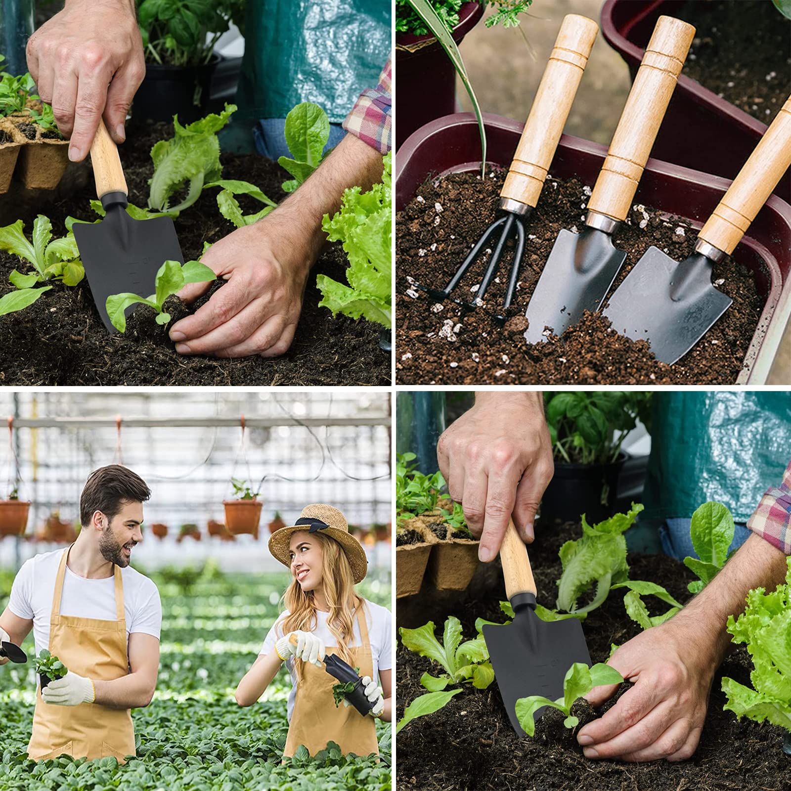 Juego de Herramientas de jardín, 3 Piezas, Juego de Herramientas de jardín, Pala de jardín, Mango de Madera, Palas de Mano, jardinería, Pala pequeña, Juego de jardín