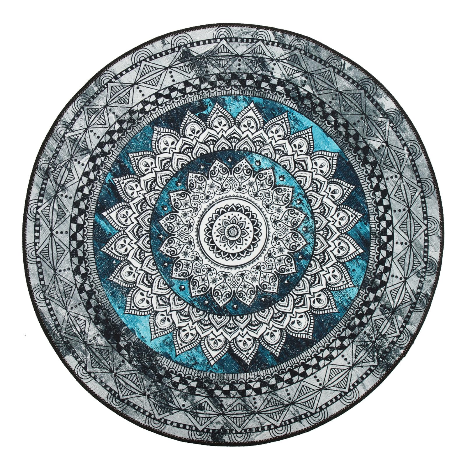 Tapis rond mandala bohème 80 cm résistant pour chaise salon