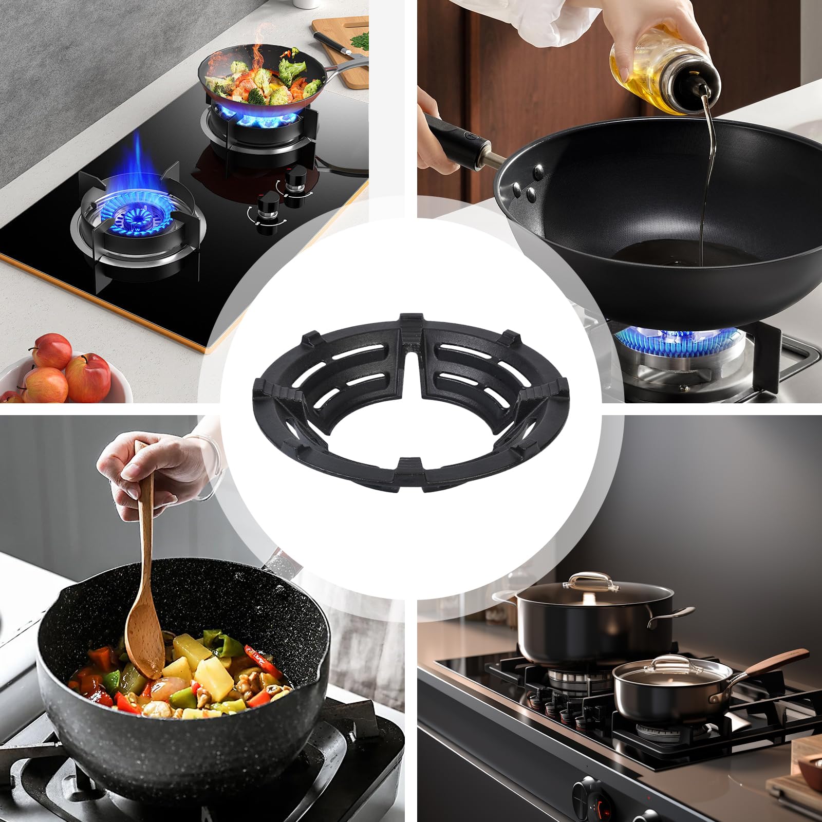 Soporte Cocina Gas Rejilla Placas, Wok Ring oporte para Cocina de gas Soporte Universal de Hierro Fundidopara Cafetera Moka Sartén Ollas Cafeteras Horno (1 Pcs)